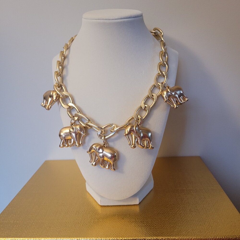Lucky Elephant Necklace. Gold-tone. Thick Chain.
